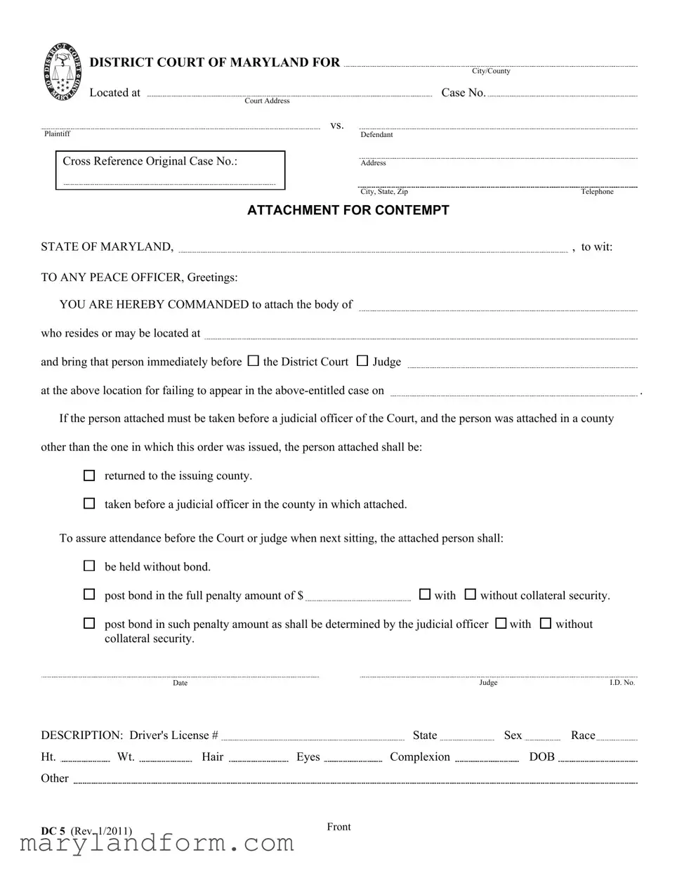 Dc 5 Maryland Template in PDF
