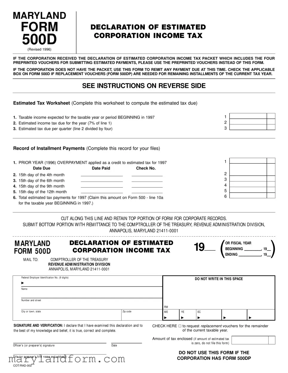 Maryland 500D Template in PDF