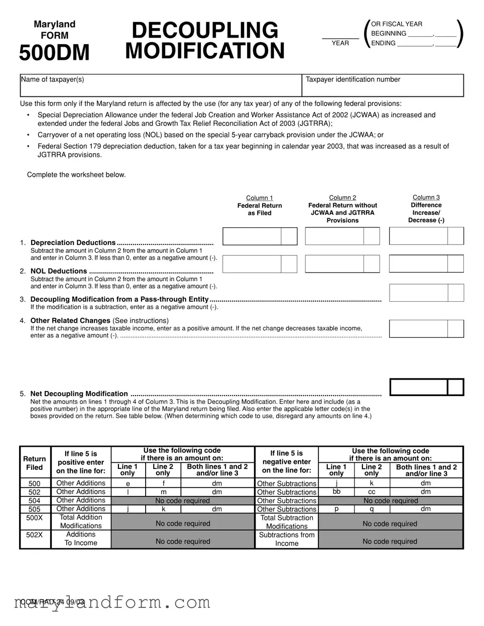 Maryland 500Dm Template in PDF
