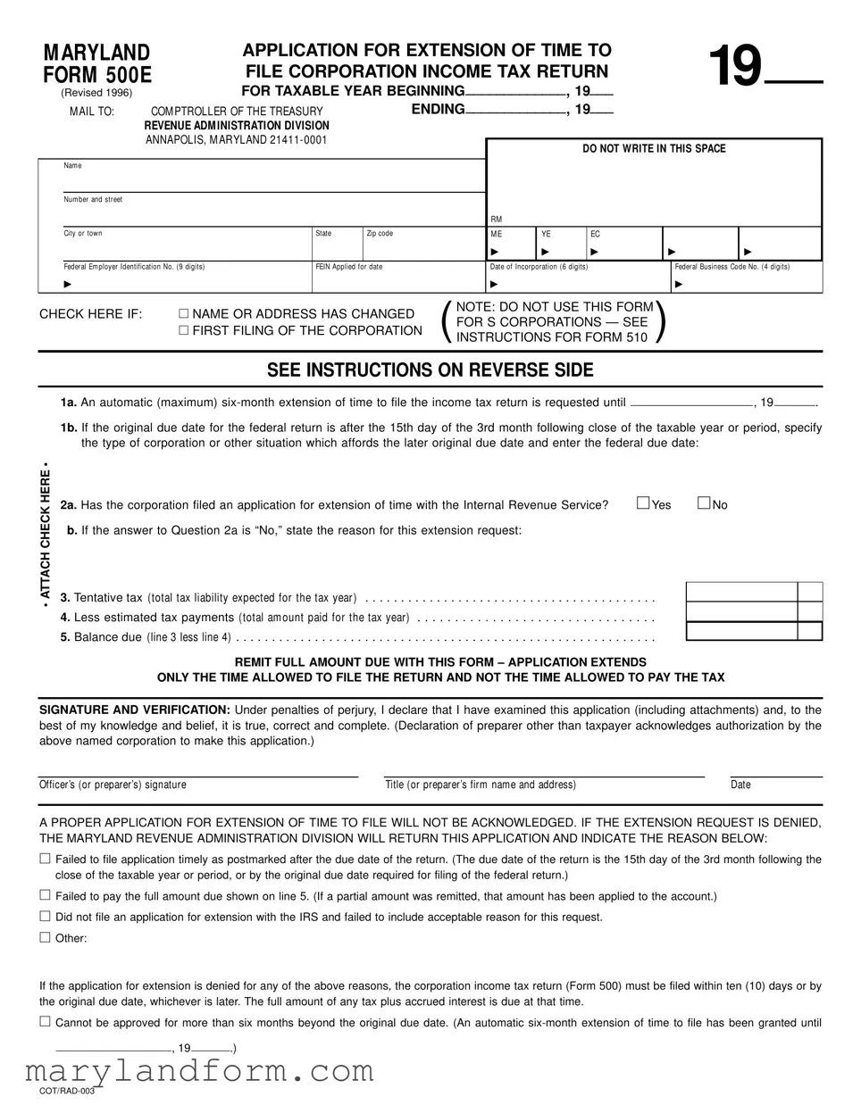 Maryland 500E Template in PDF