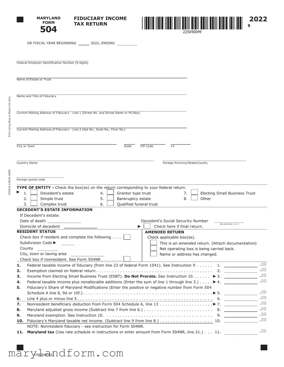 Maryland 504 Template in PDF