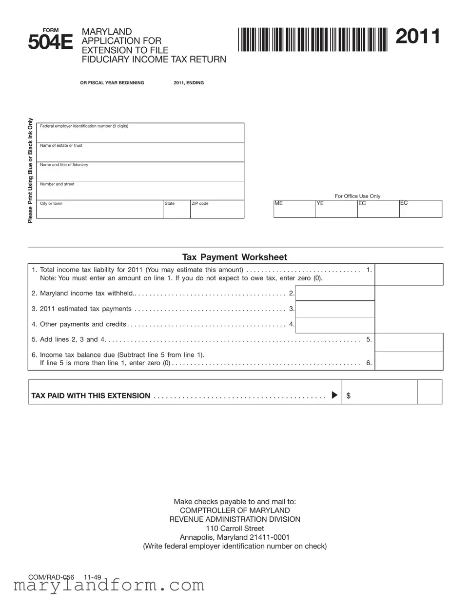 Maryland 504E Template in PDF