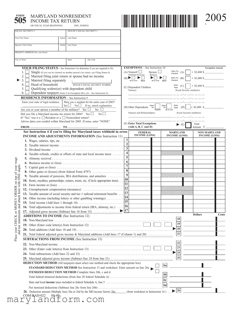Maryland 505 Template in PDF