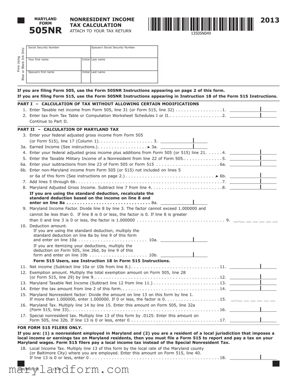 Maryland 505Nr Template in PDF