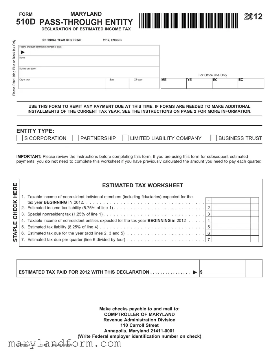 Maryland 510D Template in PDF