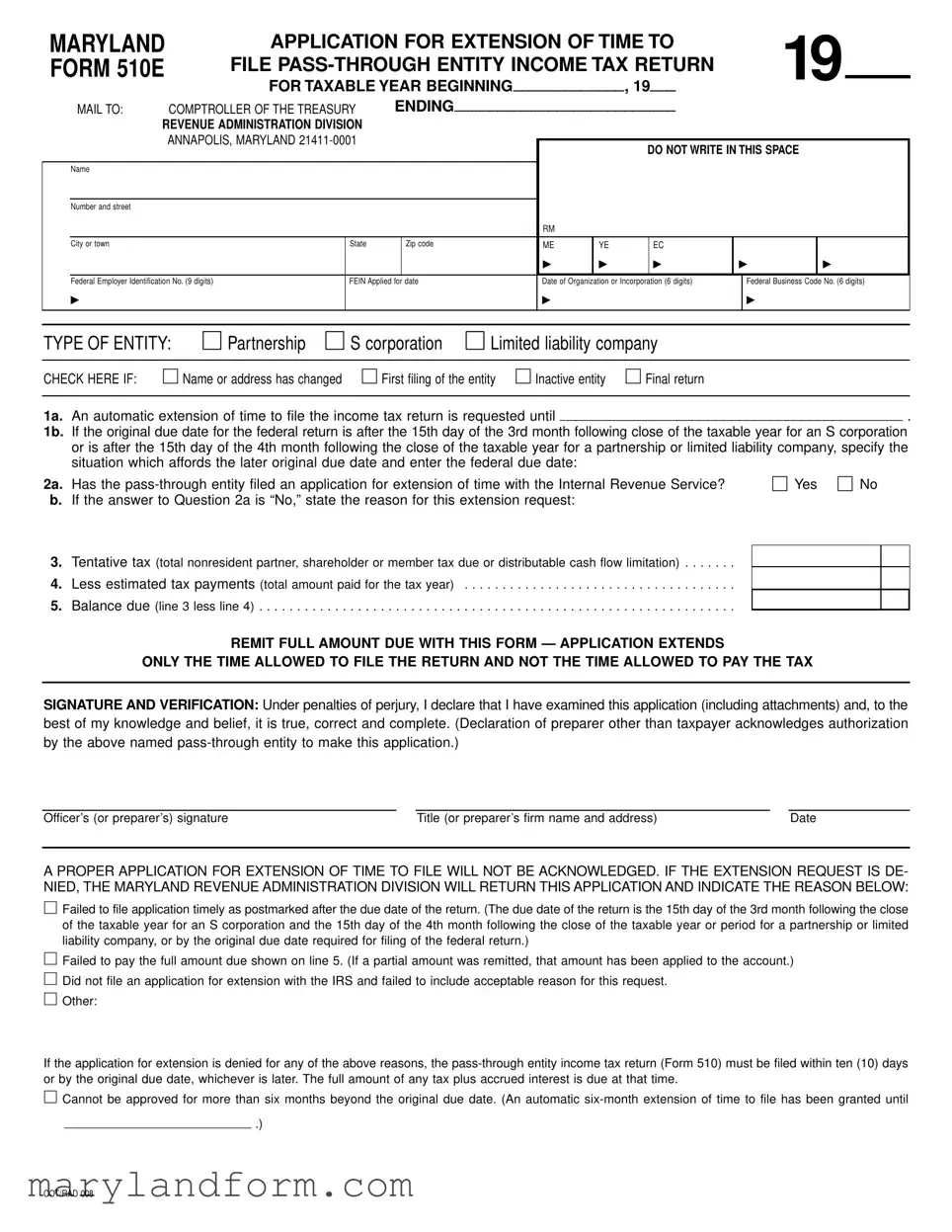 Maryland 510E Template in PDF