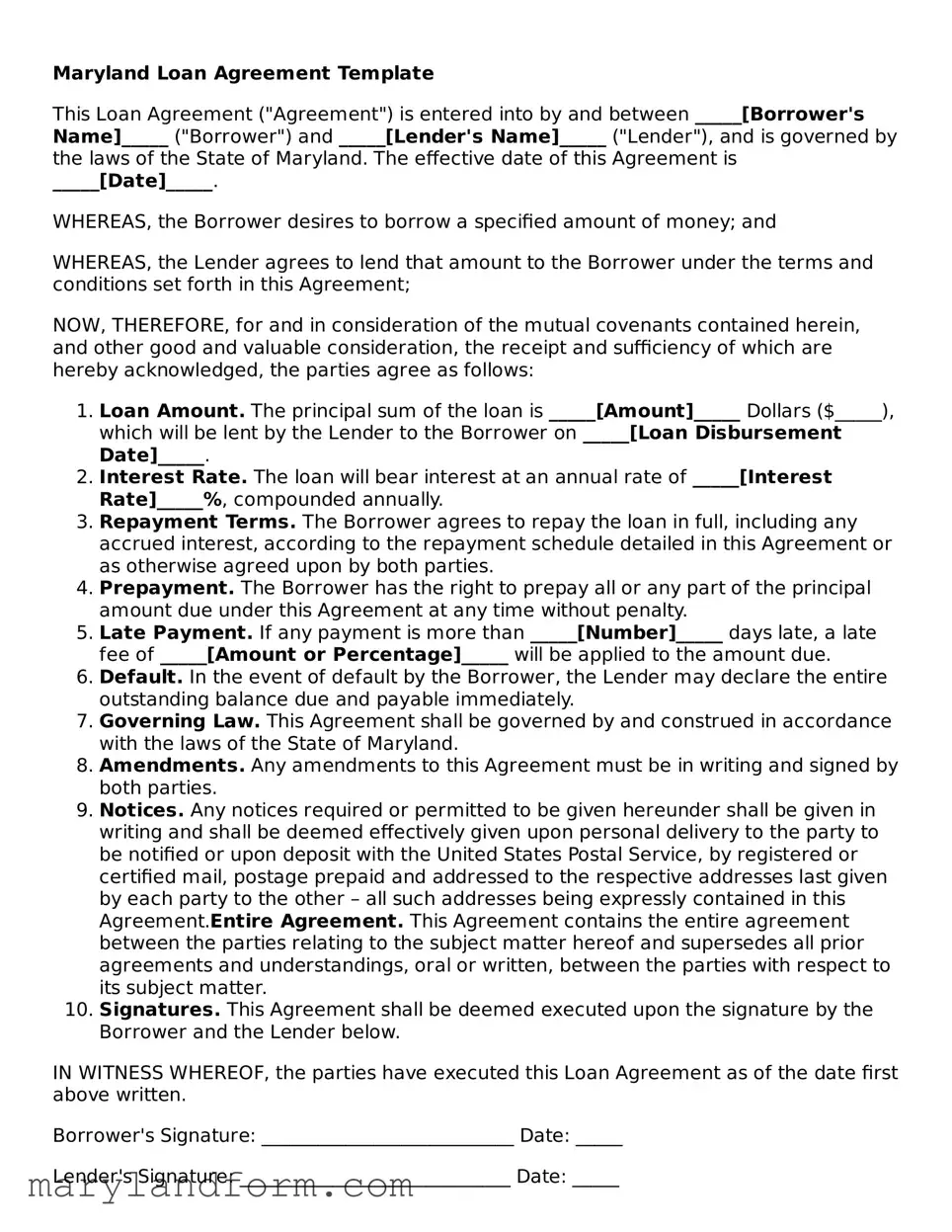 Official  Loan Agreement Template for Maryland