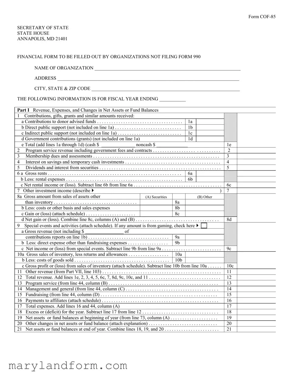 Maryland Cof 85 Template in PDF