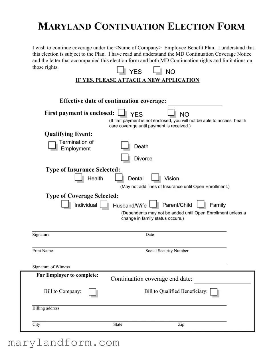 Maryland Continuation Election Template in PDF