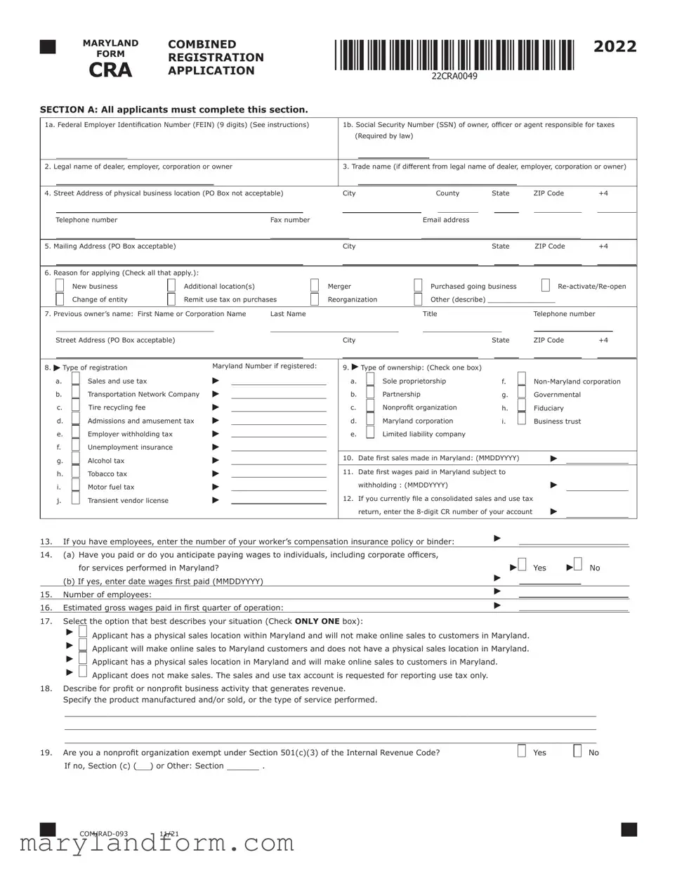 Maryland Cra Template in PDF
