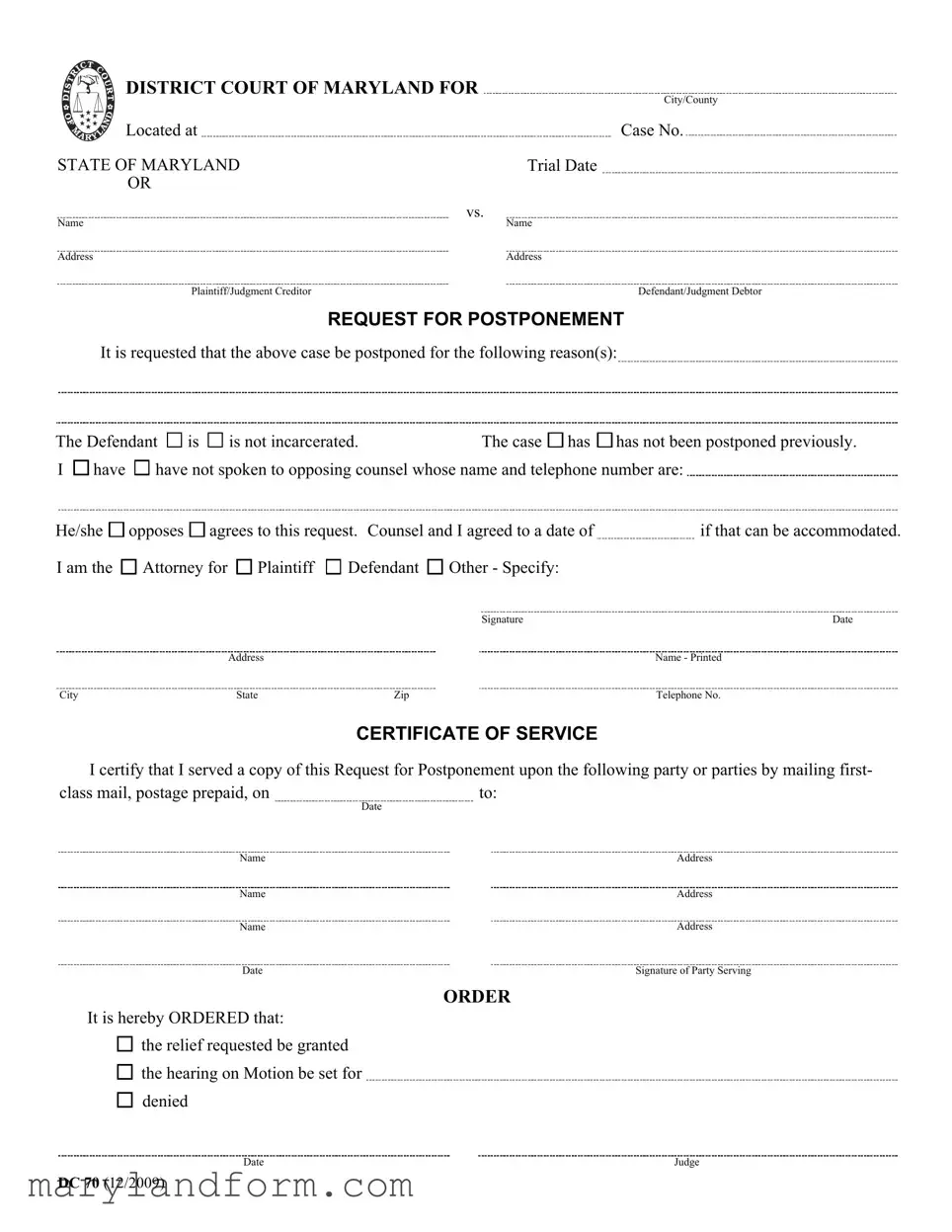 Maryland Dc 70 Template in PDF