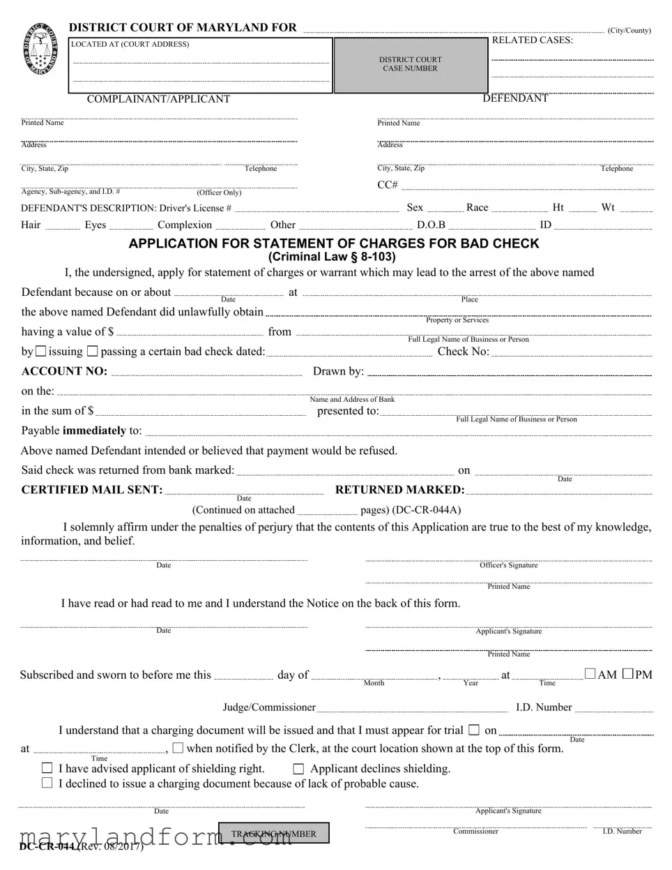 Maryland Dc Cr 044 Template in PDF