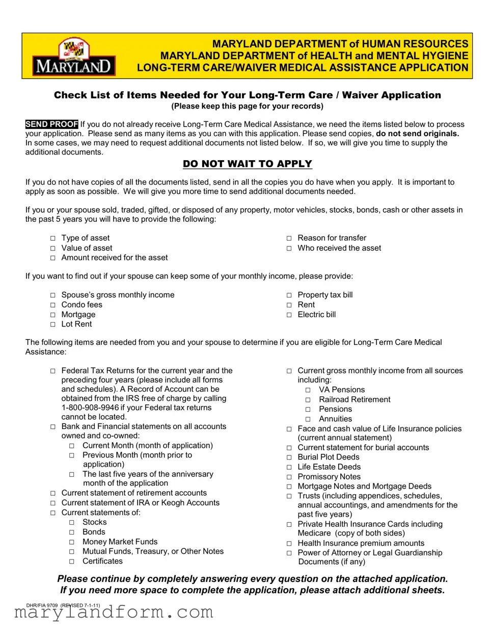 Maryland Dhr Template in PDF