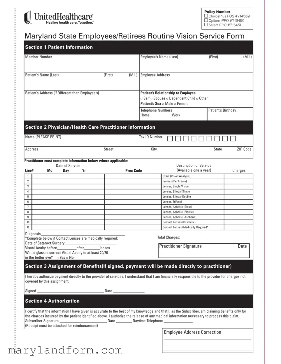 Maryland Employees Vision Template in PDF