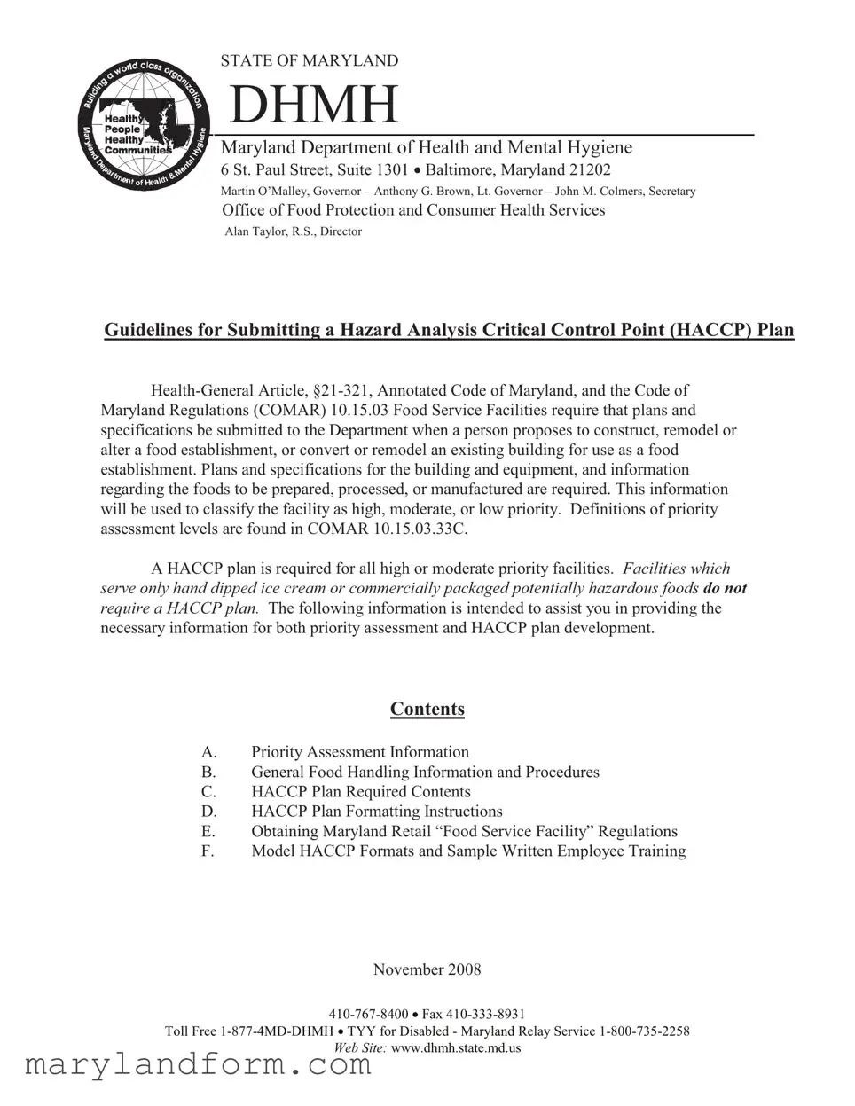 Maryland Haccp Plan Template in PDF