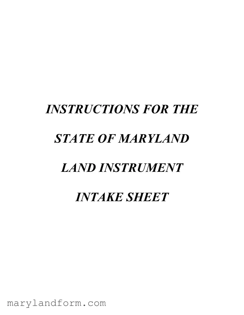 Maryland Intake Sheet Template in PDF