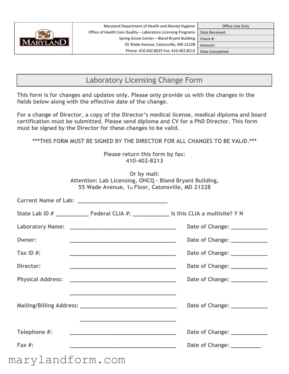 Maryland Laboratory Licensing Template in PDF