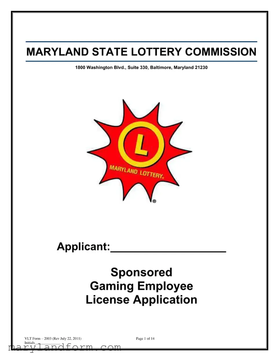 Maryland Lottery License Template in PDF
