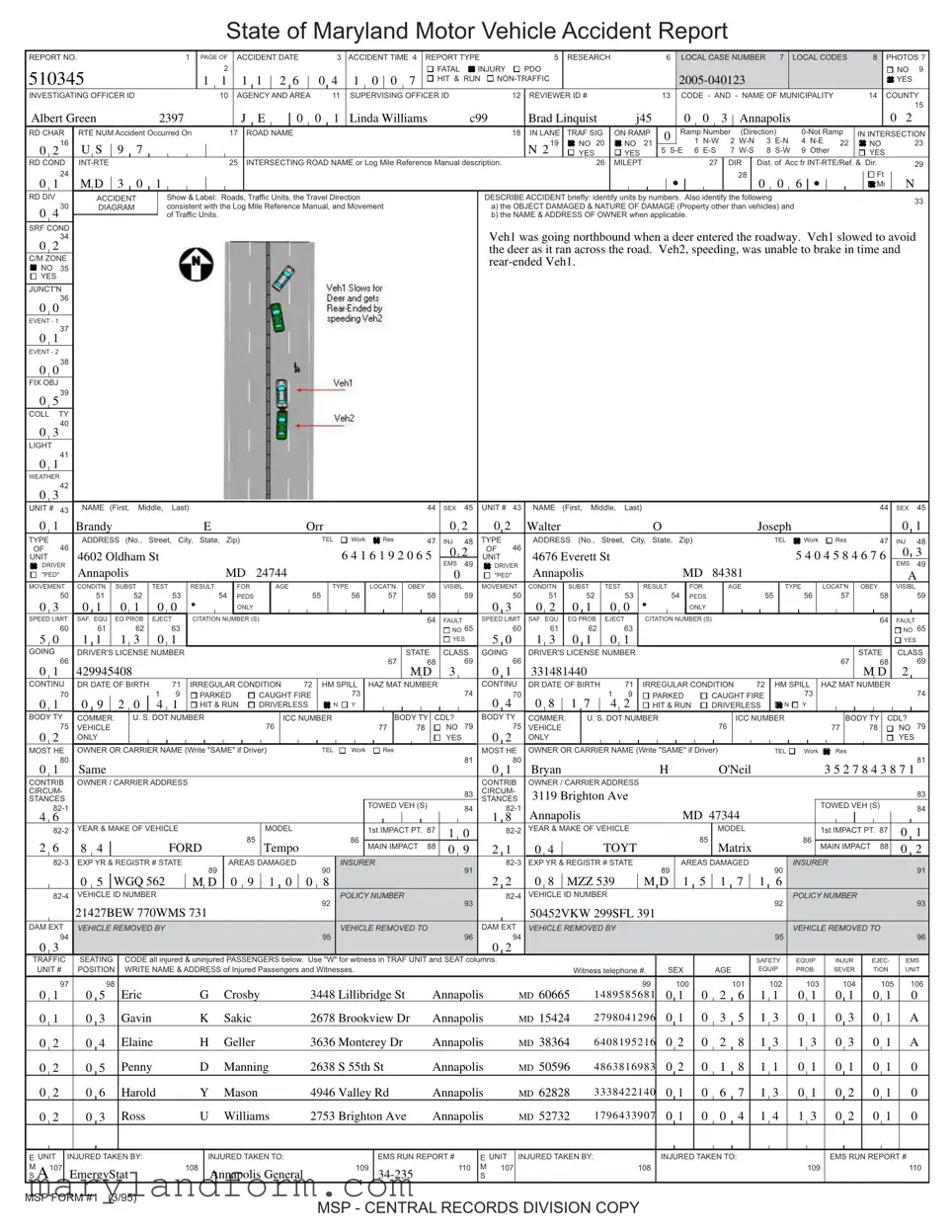 Maryland Motor Vehicle Accident Report Template in PDF
