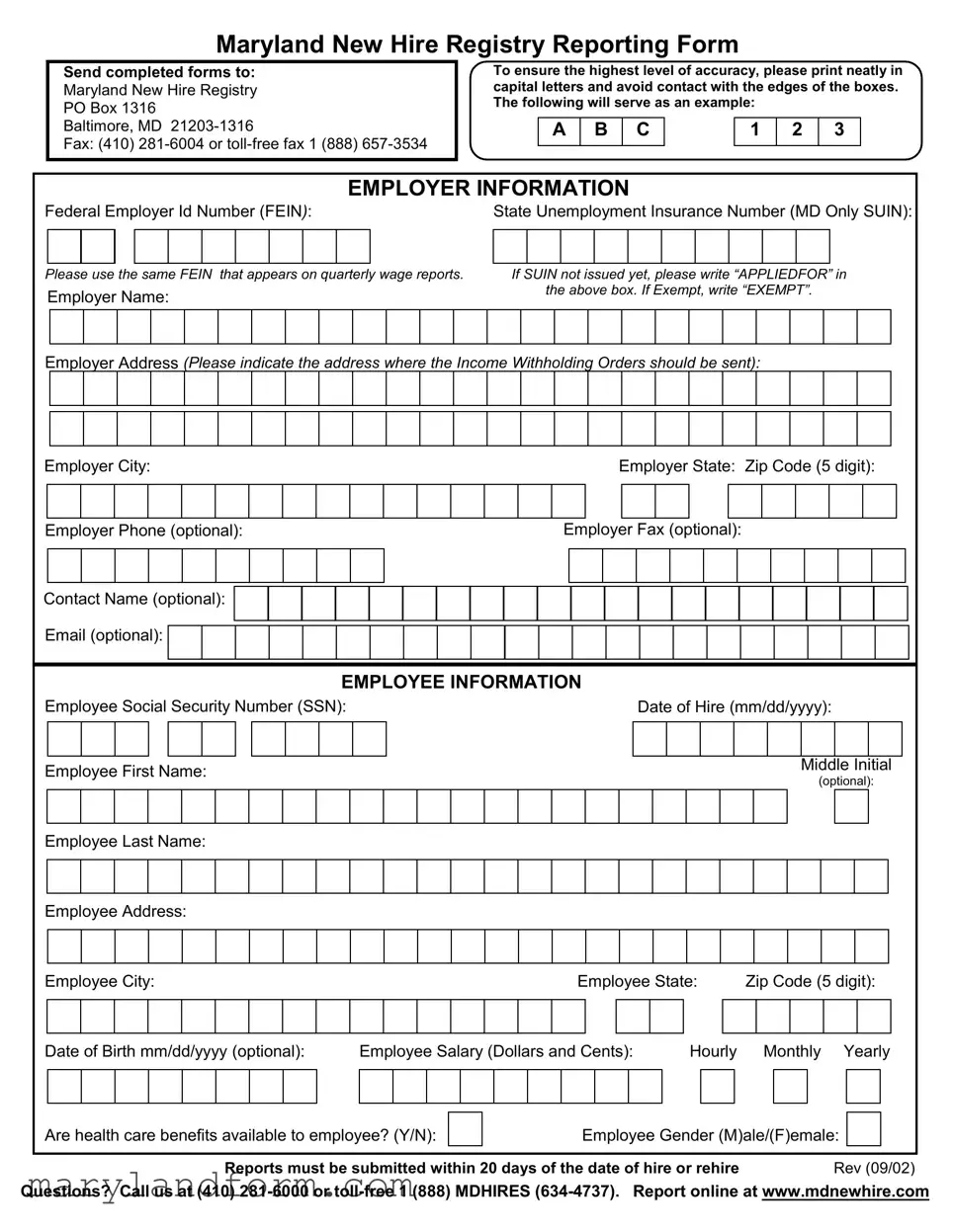 Maryland New Hire Template in PDF