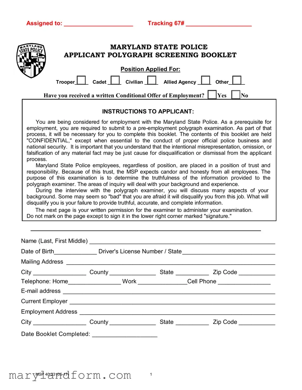 Maryland Polygraph Police Template in PDF