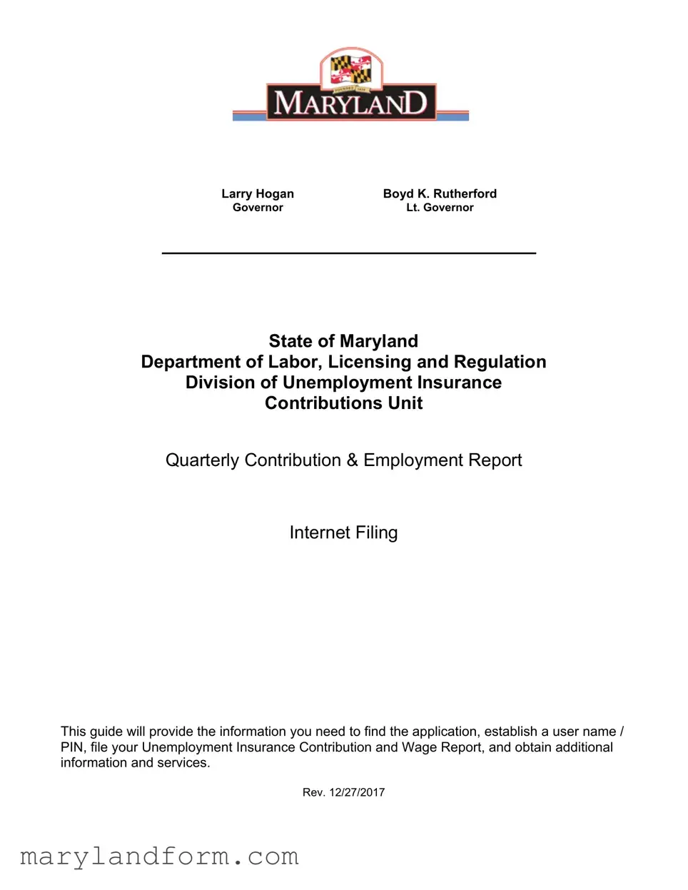 Maryland Quarterly Contribution Report Template in PDF