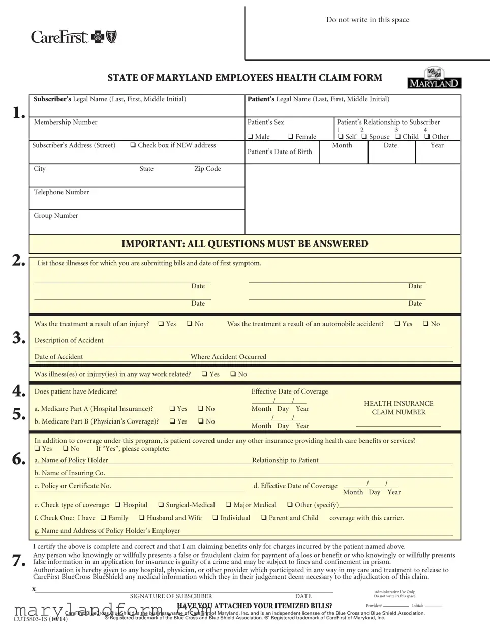 Maryland State Claim Template in PDF