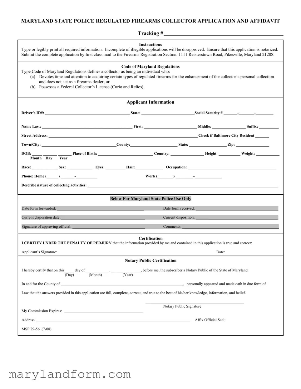 Md Firearms Application Template in PDF