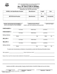 Maryland Boat Bill of Sale DNR B-118 Template in PDF