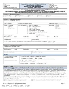 Maryland Credentialing Application Template in PDF