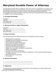 Official  Durable Power of Attorney Template for Maryland