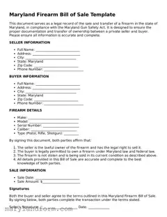 Official  Firearm Bill of Sale Template for Maryland