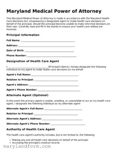 Official  Medical Power of Attorney Template for Maryland
