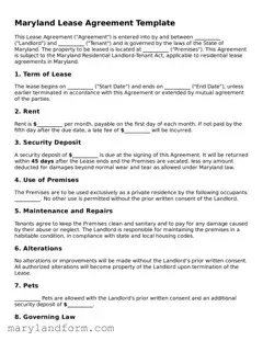 Official  Lease Agreement Template for Maryland