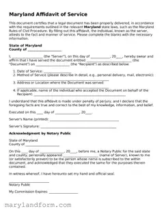 Official  Affidavit of Service Template for Maryland