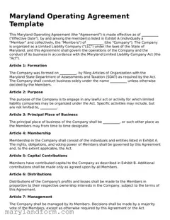 Official  Operating Agreement Template for Maryland