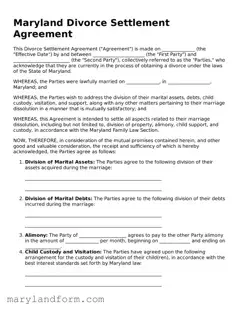 Official  Divorce Settlement Agreement Template for Maryland