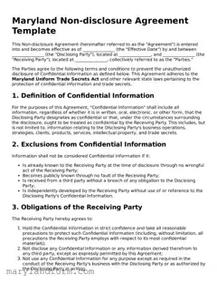 Official  Non-disclosure Agreement Template for Maryland