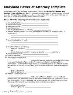 Official  Power of Attorney Template for Maryland