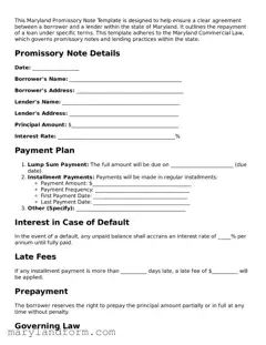 Official  Promissory Note Template for Maryland