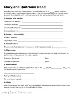 Official  Quitclaim Deed Template for Maryland