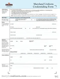 Maryland Uniform Credentialing Template in PDF
