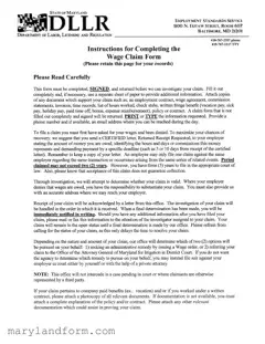 Maryland Wage Claim Template in PDF