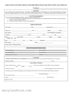 Md Firearms Application Template in PDF