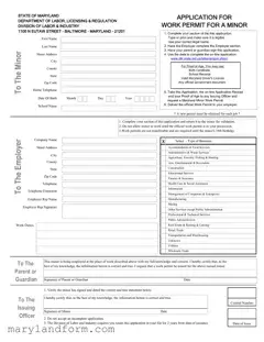 Workers Permit Maryland Template in PDF